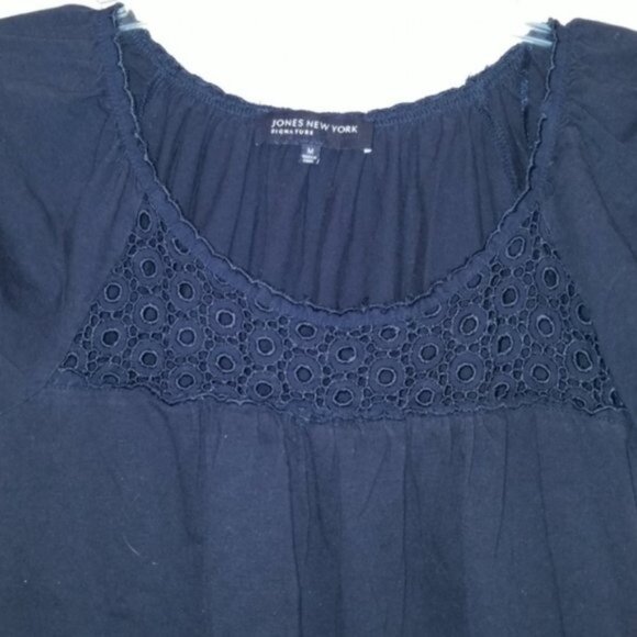 Shirt Jones New York Signature Blue Cap Sleeves Top Blouse Women's WOMAN'S MED - Picture 3 of 7